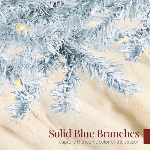Best Choice Products 6ft Pre-Lit Ice Blue Christmas Tree, Full Artificial Holiday Decoration w/ 947 Branch Tips, 250 Lights, Foldable Base