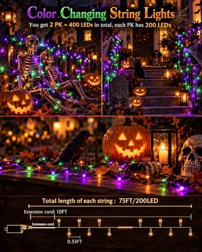 2Pack 400LED Smart Color Changing String Lights Halloween Lights App Remote