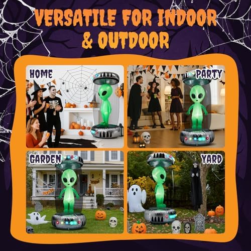 Outvita 8.2FT Halloween Inflatable Alien with UFO, Blow Up Outdoor Decoration with Rotating LEDs, Halloween Decor for Yard, Party, Garden