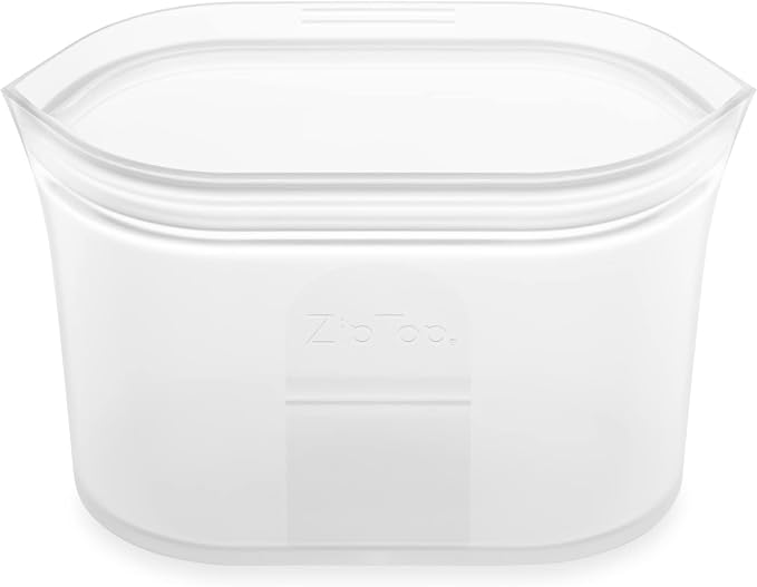 Zip Top Reusable Food Storage Bags | Small Dish [Frost] | Silicone Meal Prep Container | Microwave, Dishwasher and Freezer Safe | Made in the USA