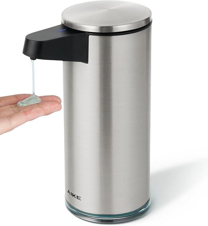 AIKE SensePro Automatic Soap Dispenser 12.8oz Spot Resist Stainless Finish | Type-C Charge with Months Long Standby Time, Adjustable 5 Levels Precise Dispense for Home Dish Soap and Hand Soap