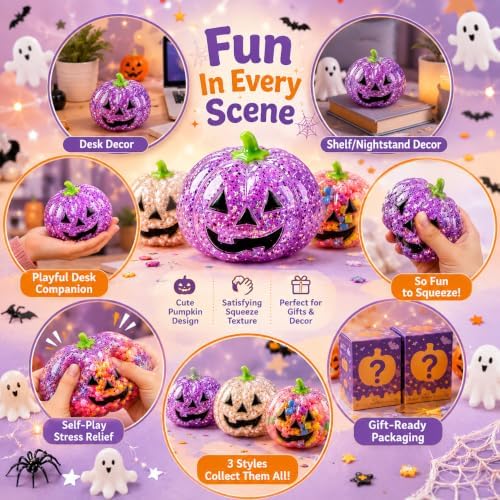 Halloween Pumpkin Squishy Mystery Box Surprise Squishy with Hidden Rare Glitter Edition, Soft Slow-Rising Sensory Fidget for Adults, Fun Collectible Gift for Fall & Halloween，2 PCS