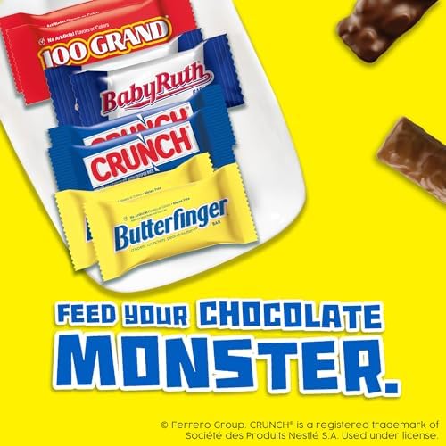 Butterfinger, CRUNCH, Baby Ruth, 100 Grand Fun Size, Assorted Candy Bars, Great for Sharing, Bulk 80 Count Pack, 32.1 oz