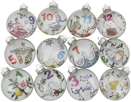 12ct Clear 'The Twelve Days of Christmas' Glass Disc Ornaments 3"