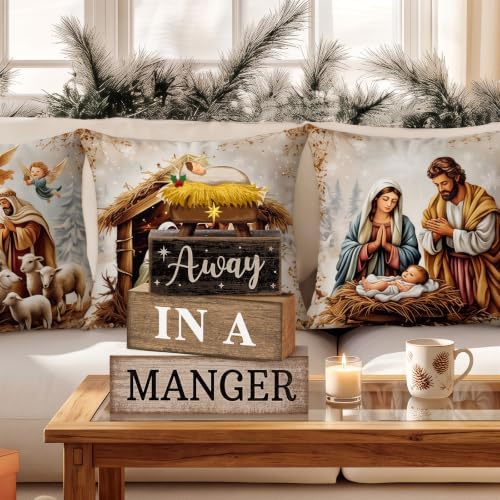 Moucuny 4 Pcs Nativity Christmas Table Decoration for Home Away in a Manger