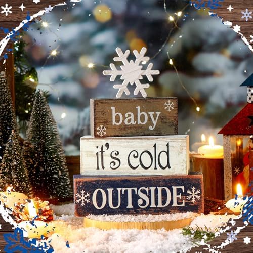 Moucuny 4 Pcs Wooden Block Signs Baby Its Cold Outside Farmhouse Decor