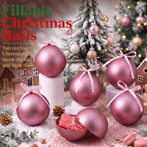 Weysat 12 Pack Large Christmas Plastic Ornaments Yard Tree,Pink,6 Inch