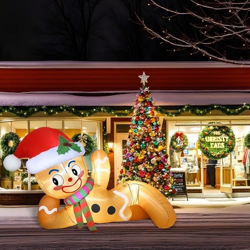 OurWarm 10FT Christmas Inflatable Outdoor Decoration, Christmas Inflatables Gingerbread Man Christmas Blow Ups with LED Lights, Blow Up Christmas Decorations Outdoor for Holiday Garden Lawn Yard Decor
