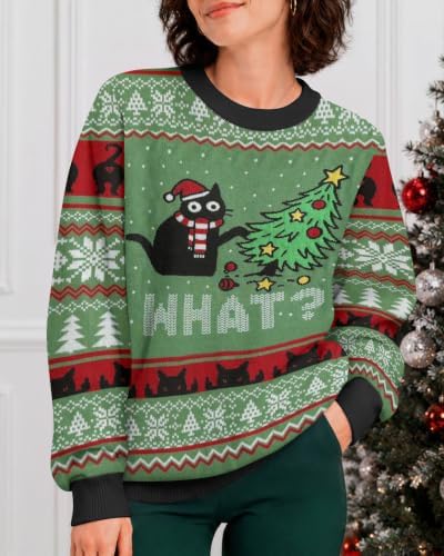 34HD Ugly Xmas Sweater–Funny Knit Christmas Sweater for Women & Men 2025, Long Sleeve Crewneck Holiday Pullover, Unisex Gift