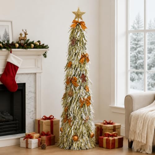 Christmas Tree 5FT Artificial Xmas Decor Pop Up with Decoration Silver-Gold