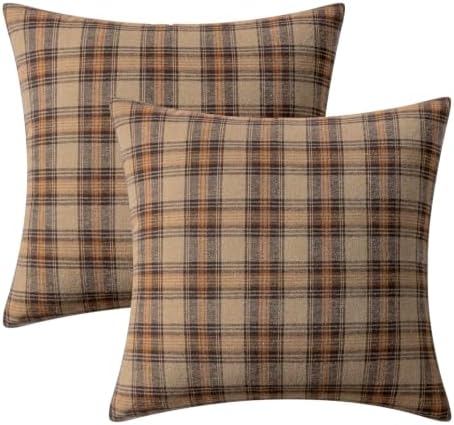 MIULEE Fall Plaid Pillow Covers Scottish Tartan 16x16 Camel Brown