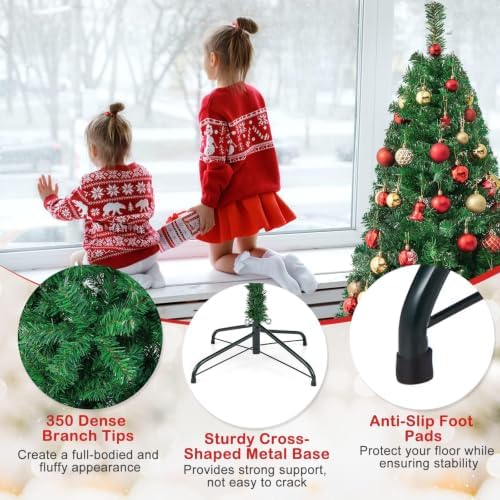 HAPPYGRILL 5FT Artificial Christmas Tree, Unlit Xmas Pine Tree, Metal Stand