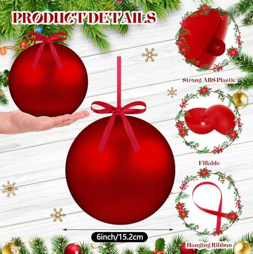 Weysat 4 Pcs Large Fillable Christmas Ball Ornaments, Matte Red, 6 Inch