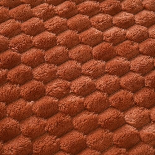 Burnt Orange Throw Blanket 50"×70"Gift for Mom Fuzzy 3D Jacquard Decorative