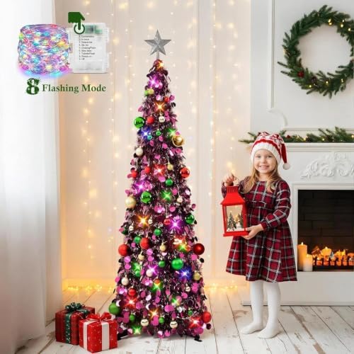 N&T NIETING Pop Up Christmas Tree with Lights & Ornaments, 5FT, Purple