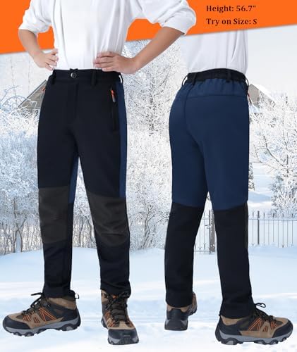 Boys Snow Pants Kids Fleece Lined Thermal Winter Hiking Pants Waterproof Softshell Elastic Waist Outdoor Cold Weather