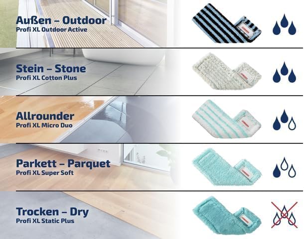 Leifheit Floor Cleaning Profi XL Mop and Bucket Set – 42 cm Microfibre Mop for Large Floors with 360° Joint, Foot-Pedal Wringing System, Heavy Duty 8 L Bucket, Easy Moist or Wet Cleaning, Turquoise | Bucket wringer on wheels, foot wringing system, 2 Mi...