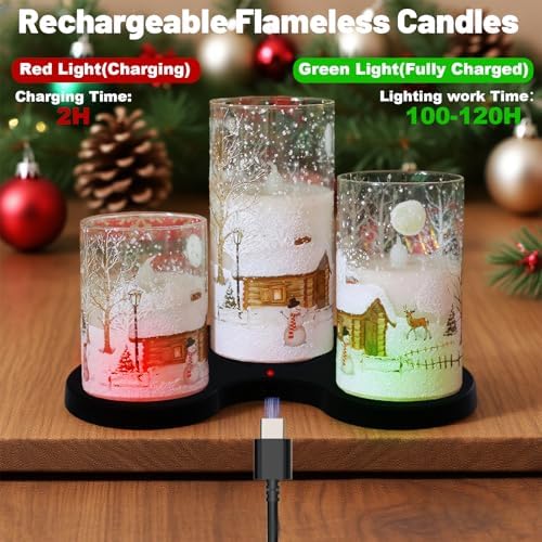 Snowman Glass Flameless Candles Rechargeable Battery Operated