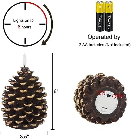 Wondise Flameless Candles with Timer, Battery Operated Flickering 3D Wick Real Wax Pine Cone Candles for Christmas Indoor Decoration, Set of 2, Brown(D3.5 x H6 Inch)