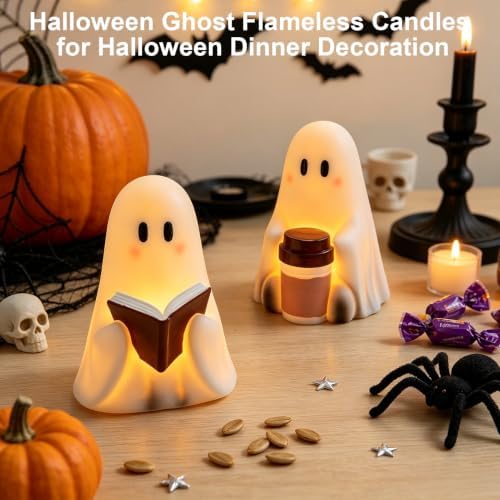 Wondise Cute Ghost Halloween Flameless Candles with 6hrs Timer