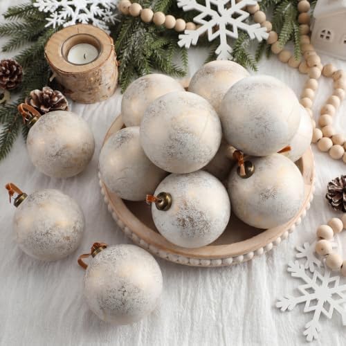 Yunlly 12 Pcs Neutral Christmas Ornament, Ivory White, 4''