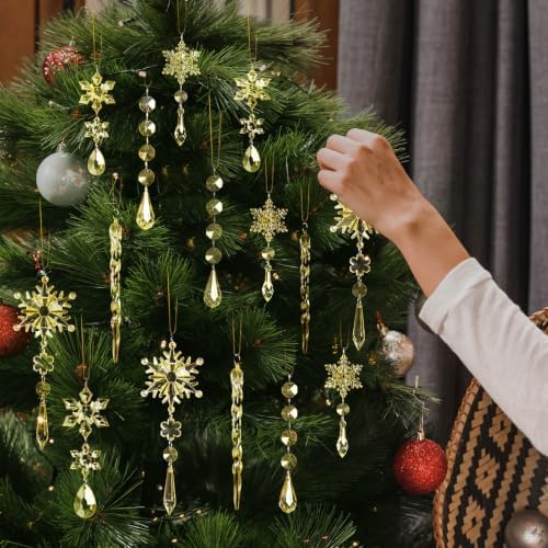 Crystal Christmas Ornaments for Tree Decor, Snowflake, Icicle & Star