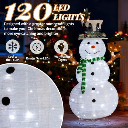 VINGLI 4FT Lighted Snowman Christmas Decorations Outdoor Indoor, Prelit 90 LED Snowman Home Yard Decor with Stakes, Weatherproof Xmas Holiday Winter Front Porch Lawn Garden Patio Pathway Display