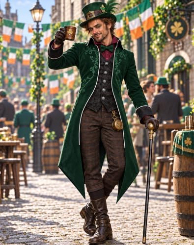 SIAEAMRG Mens Renaissance Pirate Halloween Costume Vampire Jackets Tailcoat