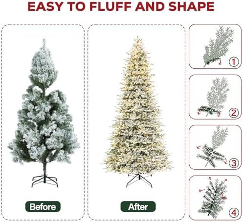 Hykolity 12 ft Prelit Christmas Tree with Realistic Flocked PE Foliage