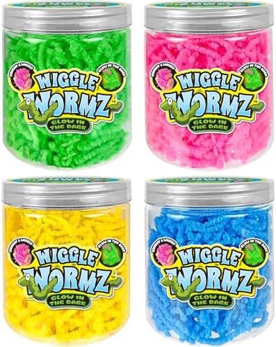 JA-RU Wiggle Wormz Glow in the Dark Squishy Sensory Worms Toy Jar 5357-4