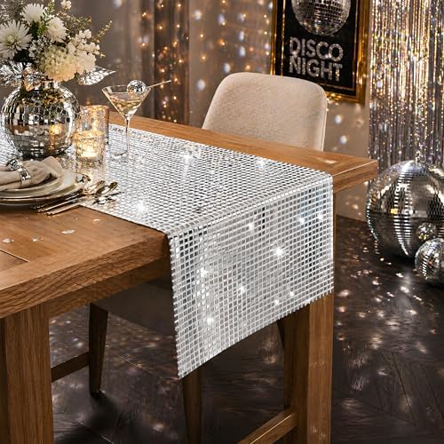 Disco Party Decorations - Glitter Disco Table Runner | Retro 70s 80s Disco Ball Decor Indoor Outdoor - Silver Sequin Party Favors Supplies for Wedding Bachelorette Birthday Dance Party