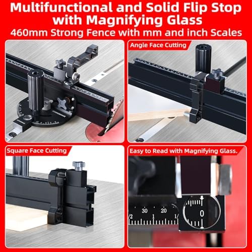 GOINGMAKE Portable Table Saw Miter Gauge with 18 Inch Fence and Multifunction Flip Stop and Positive Angle Stops, Miter Gauge for Table Saw Accessories, for Woodworking Cuts, Fits 3/4"x3/8" Slot