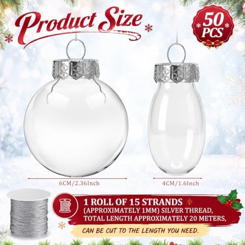 Wettarn 50 Pcs 2.36" Clear Plastic Disc Ornaments