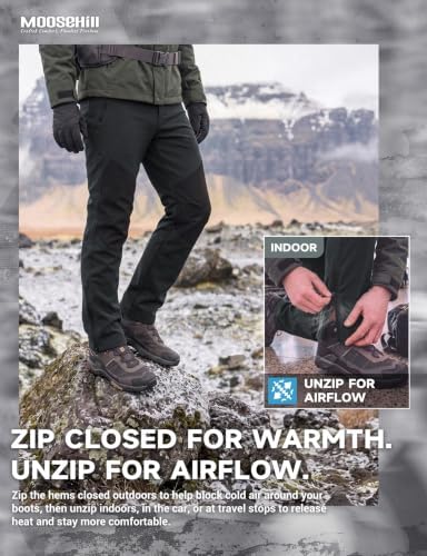 Moosehill Mens Fleece-Lined Snow Pants: Extended Leg Zippers
