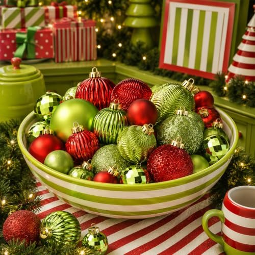 Lunmon 64 Pcs Lime Green and Red Christmas Ball Ornament Green Xmas Bulbs