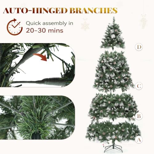 YITAHOME 9ft Prelit Christmas Tree w/Pine Cones & Pine Needles & Remote