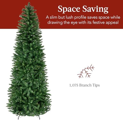 Best Choice Products Unlit Pencil Christmas Tree, 7.5ft Premium Artificial Tree, Realistic Spruce Holiday Decor w/ 1,075 Branch Tips, Metal Base