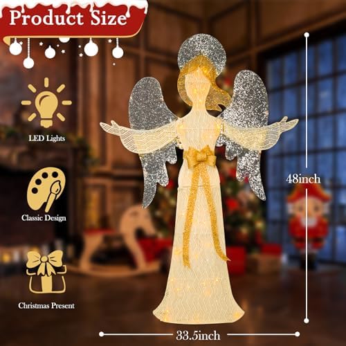 4 FT Lighted Christmas Angel, 3D Pre‑Lit Outdoor Yard Decor
