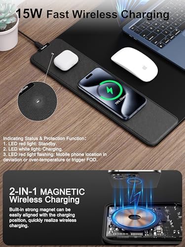 TopMade Mouse Pad with 15W Fast Wireless Charging, 31.5"x15.75" XXL Large Gaming Waterproof Desk Pad with Ultra-Smooth Surface, Non-Slip Base, Computer Desk Mat for MacBook, PC, Laptop, Black