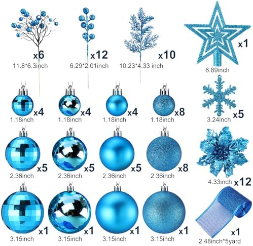 Sratte 94 Pcs Christmas Tree Ornaments Decoration Set, Lake Blue