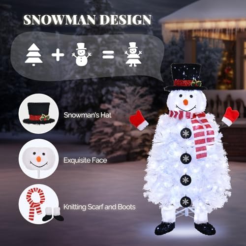 VINGLI 4ft Snowman Christmas Tree with 160 LED Lights, 400 Tips Artificial Xmas Tree, 10 Light Modes Changing, Festive Indoor Christmas Decor for Holiday Party and Home Pre-Lit Design