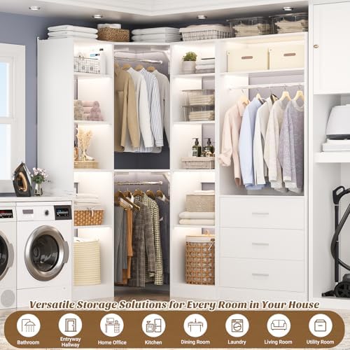 Besiost Corner Closet System with 3 Drawers, Corner Closet Organizer System