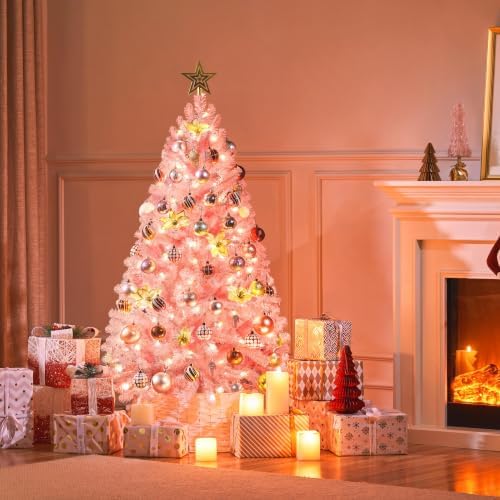 Yaheetech 4.5ft Pre-lit Christmas Tree with 150 Warm White Lights, Pink