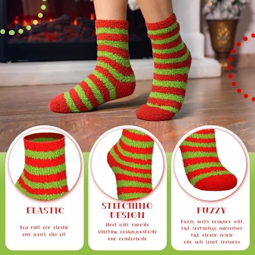 Hoolerry 30 Pairs Christmas Fuzzy Socks Bulk for Adult Gift