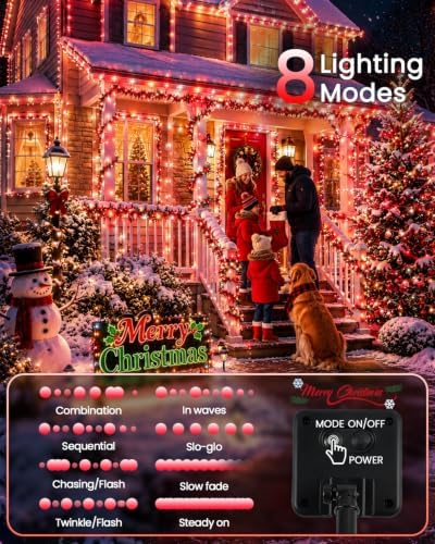 OZS 2 Pack 240 LED Solar Christmas Lights Outdoor Waterproof, Red&White