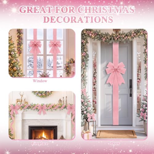 Daifunli 6 Pcs Pink Velvet Christmas Cabinet Bows Ribbons for Kitchen