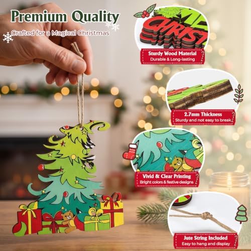 36 Pcs Christmas Ornaments for Tree, Hanging Wooden Christmas Decorations