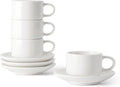 DOWAN 2.5 OZ Stackable Espresso Cups, Porcelain Coffee Cups with Saucers Set of 4, White Espresso Shot Cup, Tea Cups for Home, Office and Cafe Use