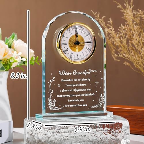 YWHL Glass Colck Gifts for Grandpa, Best Father's Day Grandpa Gifts, Great Grandfather Birthday Gifts, Glass Clock Keepsake for Grandpa on Christmas (Battery not Included)