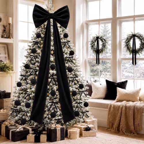 Knitgrip 49 Pcs Black Christmas Tree Decoration Set with Velvet Bow Ball